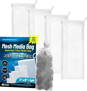 High Flow Filter Media Bags - Durable Drawstring Bags for Aquariums and Ponds, 3” X 8” - Pack of 4 (White)