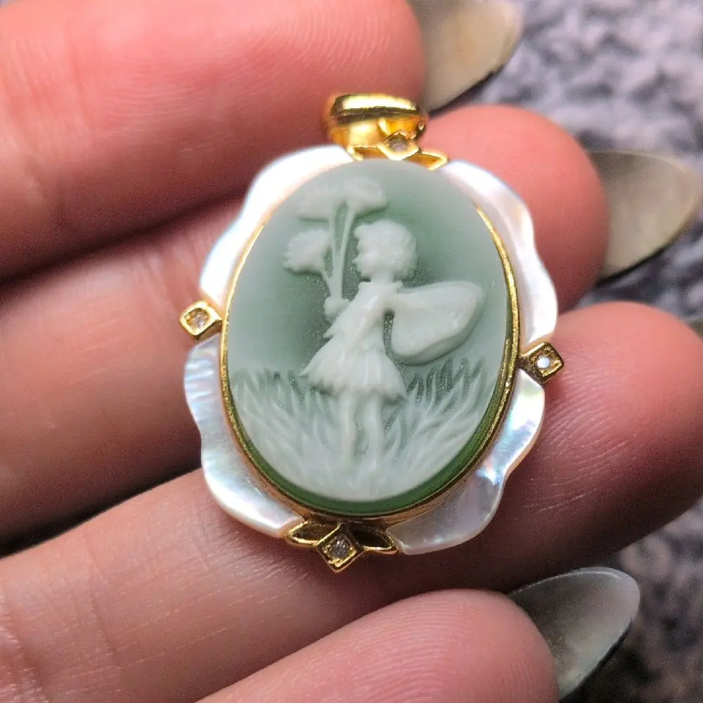 Fairy Flower Child Green Inlay Golden