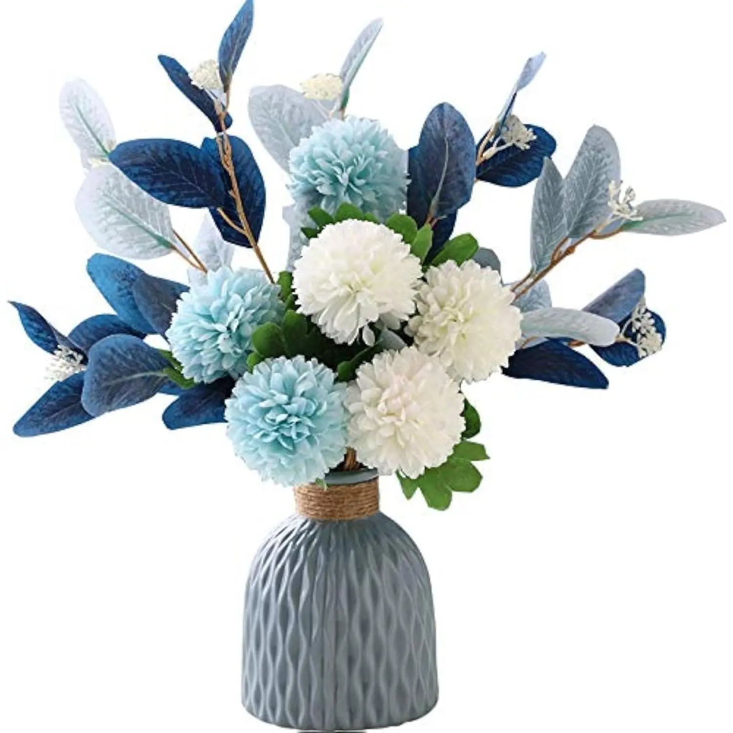 Artificial Hydrangea Flower Bouquet with Ceramic Vase - Faux Hydrangea Flower Arrangements, Elegant Table Decoration for Weddings, Parties, Fishing Leisure Outdoor Settings
