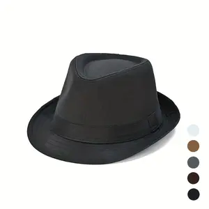 1-Pack British-Inspired Solid Color Minimalist Jazz Panama Straw-Style Hat - Breathable Polyester, Unisex for Men & Women, Christmas Halloween New Year Party Travel Accessory, Hand Washable
