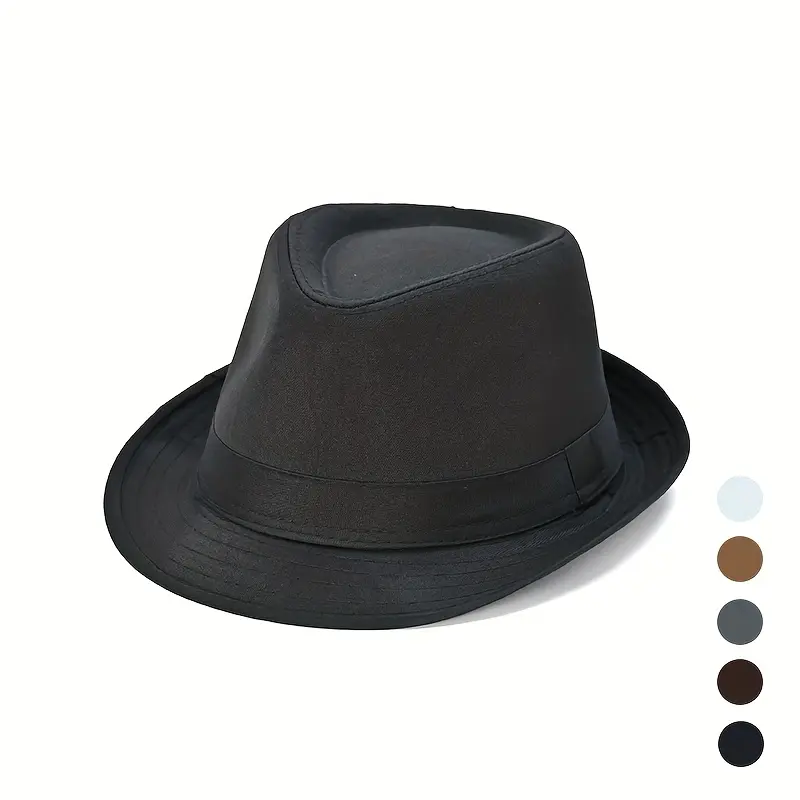 1-Pack British-Inspired Solid Color Minimalist Jazz Panama Straw-Style Hat - Breathable Polyester, Unisex for Men & Women, Christmas Halloween New Year Party Travel Accessory, Hand Washable