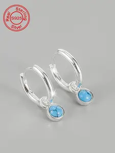 925 Sterling Silver Fashion Blue Turquoise Decor Hoop Earrings, Elegant Jewelry for Women, Trendy All-match & Exquisite Jewelry for Birthday Gift