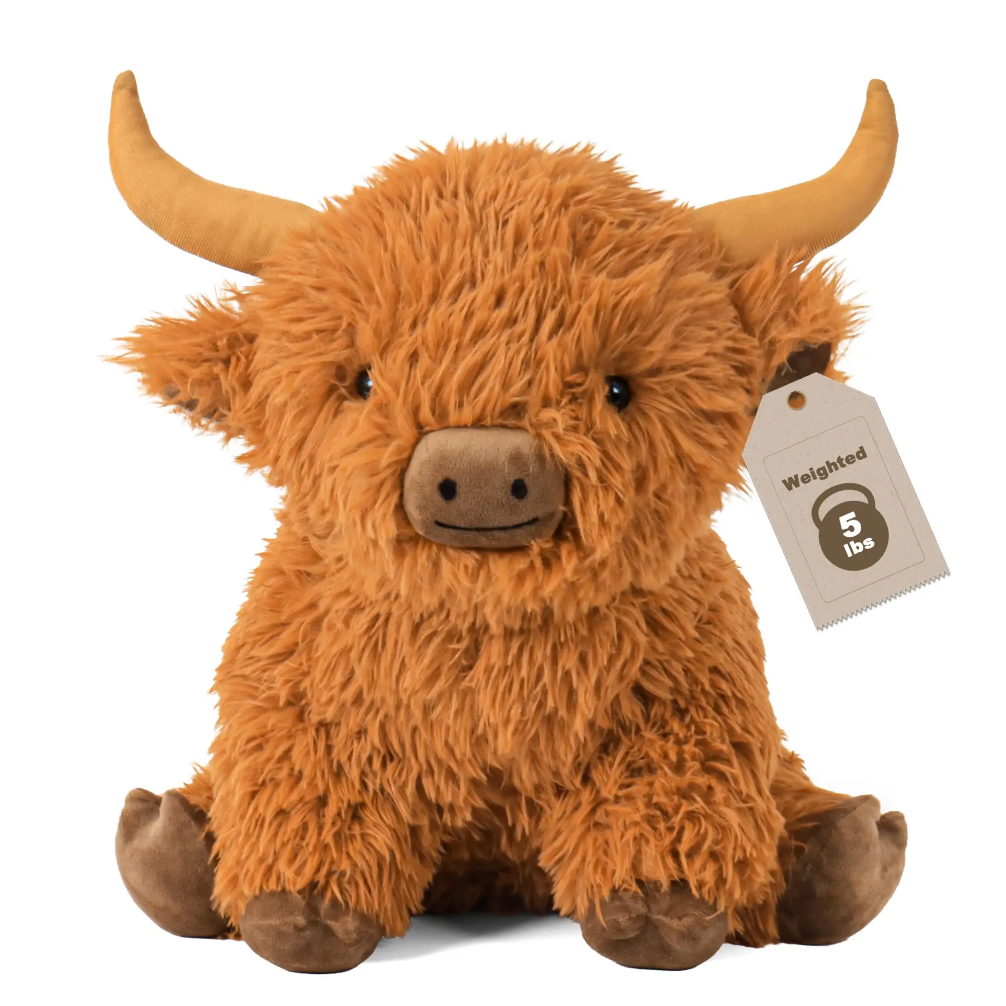 5lbs Highland Cow Weighted Stuffed Animals, 16in Tall Big Highland Cow Plush Toy, Soft Adorable Stuffed Animal for Kids and Adults Highland Cattle Gif