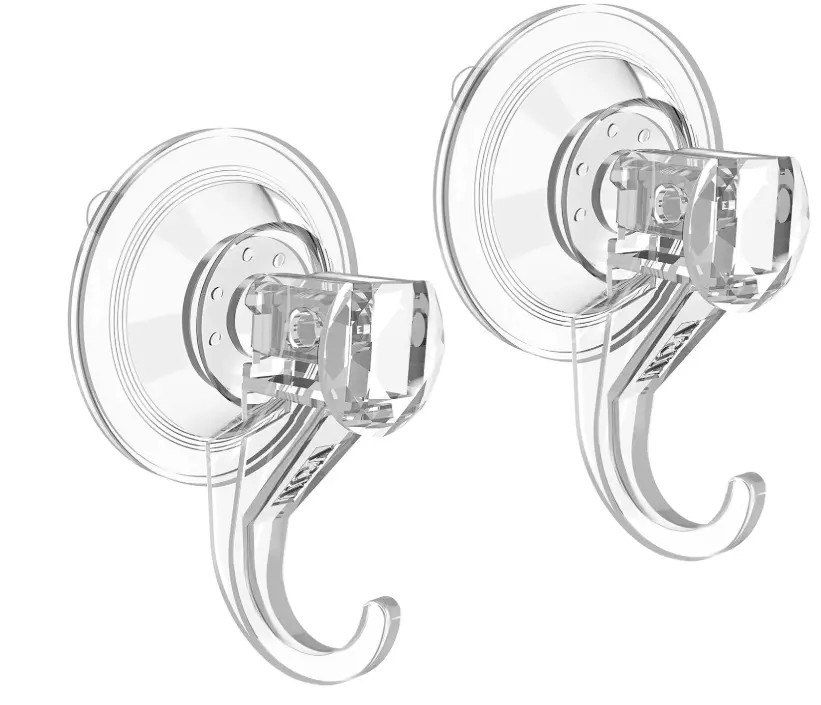 VIS'V Shower Suction Cup Hooks, Removable and Reusable, Clear, Small, 2 Pcs | Clear Invisible Design, Locking Suction Technology, Dual Vacuum Suction, Heavy Duty, Fits for Smooth Flat Surfaces