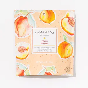Sugarox Peach Slapped Tamalitoz - Sun-Ripened Peach flavor ribbon candy pillow with a Fiery Chili Tangy Lime & Sea Salt  surprise in the center.