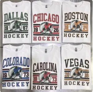 Vintage Hockey Graphic T shirt - White Color Sports Hockey City Pullovers Retro Sports T shirt Casual Hockey Game Top - RO