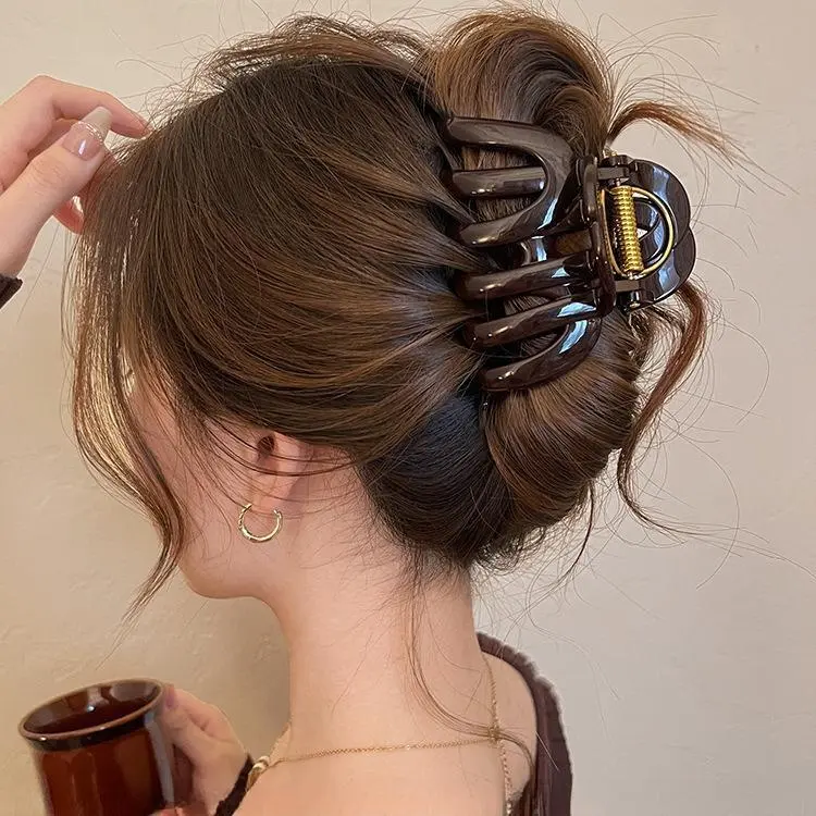 Jumbo Claw Clip for Thick Hair Autumn Brown Y2K Style Non Slip Durable Large Hair Clips for Women Girls Everyday Bun Updo Gypsy Rose Baby Headband Hair Bun Accessories