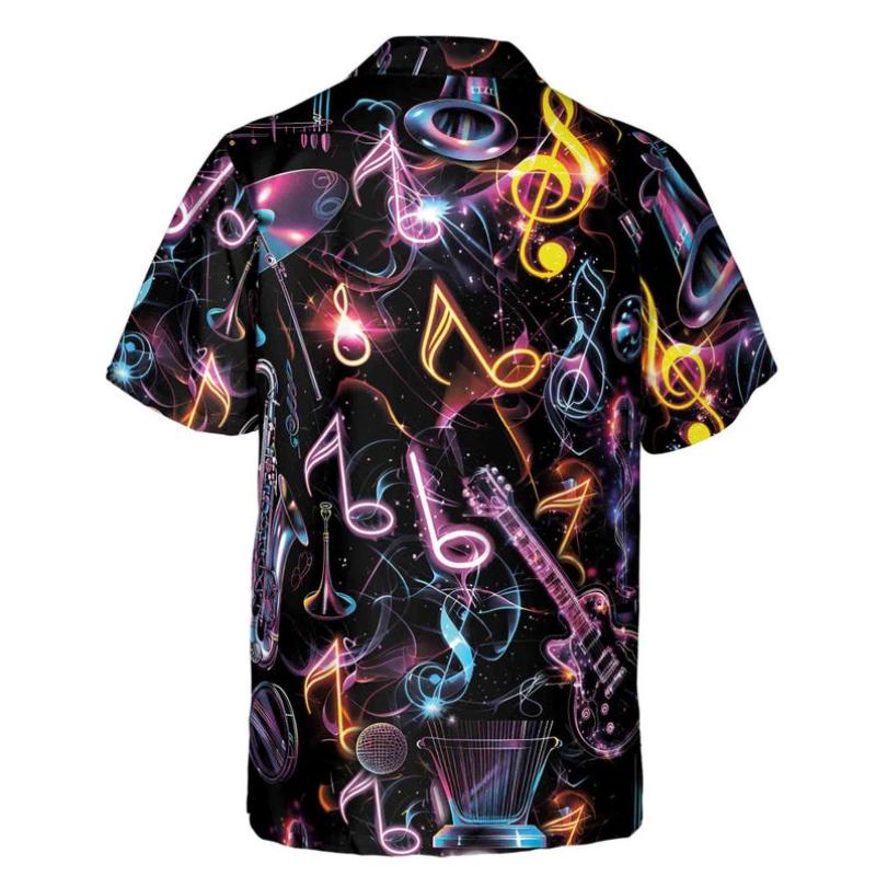 Mysterious Neon Music Note Guitar Hawaiian Shirt S-5XL