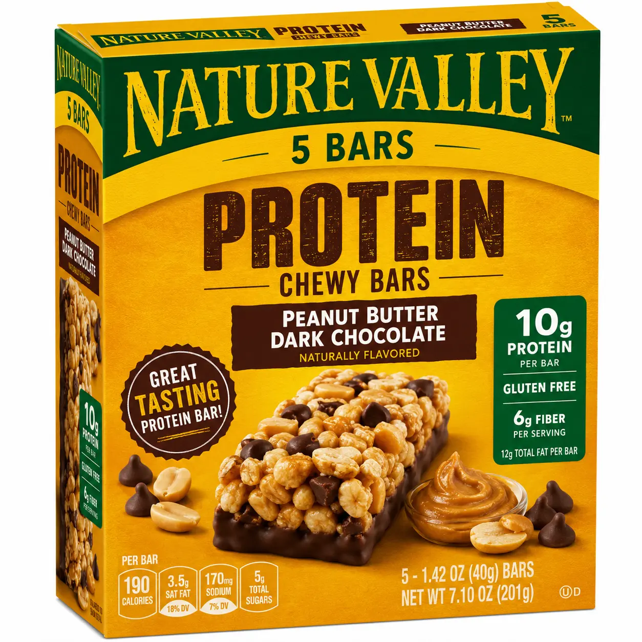 Nature Valley Peanut Butter Dark Chocolate Protein Chewy Bars, 5-Count – 10g Protein Snack Bars with Peanut Butter & Dark Chocolate, Individually Wrapped