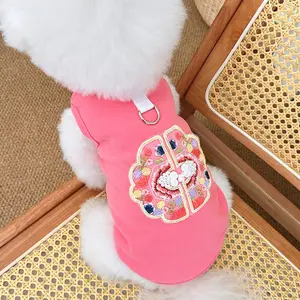 Chinese-Style Embroidered Pet Vest Velvet Summer Harness Outfit for Dogs & Cats Soft and Stylish
