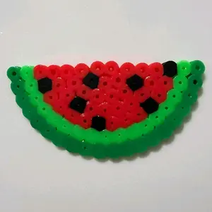 KraftedbyKailee Half Watermelon Fuse Beaded Magnet Keychain - Red, Green, Black Design