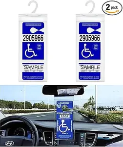 2PCS Portable Handicap Placard Holder, Ultra Transparent Disabled Parking Permit Placard Sleeve Protective Holder Cover with Large PVC Hanger, Holder for Disability Parking (2)