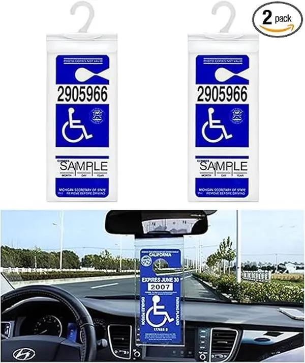 2PCS Portable Handicap Placard Holder, Ultra Transparent Disabled Parking Permit Placard Sleeve Protective Holder Cover with Large PVC Hanger, Holder for Disability Parking (2)