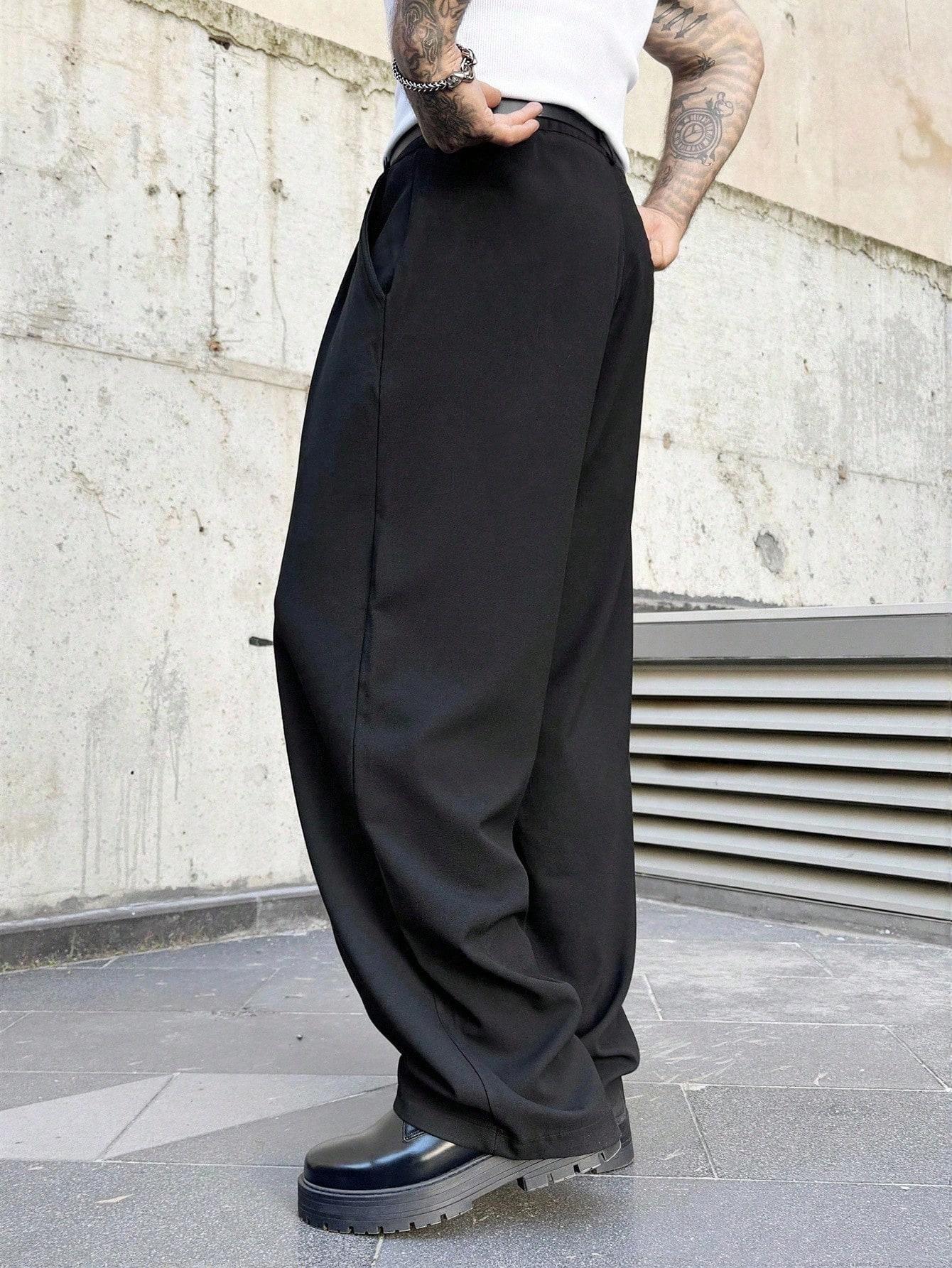 Mens Pleated Business Casual Suit Pants Loose Straight Leg Dress Trousers Relaxed Fit Office Work Pants with Belt Loops Side Pockets Modern Streetwear Slacks for Work Meetings Weddings Daily Wear Smart Casual Outfits Versatile Commuter and Everyday Slacks