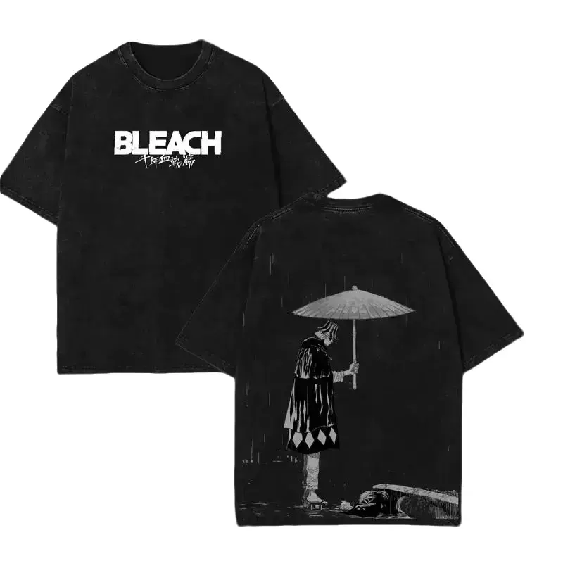 Kisuke Urahara Bleach Anime Oversized Graphic Tee Vintage Washed Grey Heavyweight Cotton T-Shirt Double Sided Print Streetwear Men Women Gym Pump Cover Japanese Manga Merch Casual Y2K Top TikTok Fashion Trend Anime Workout Clothes Gifts