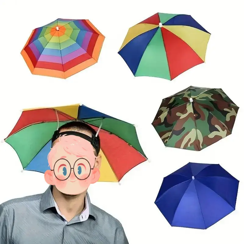Waterproof Colorful Foldable Umbrella Hat - Hands-Free Head-Mounted UV-Protective Gear for Fishing, Hiking