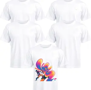 Joyclub 5 Pack Sublimation Blanks Bulk Wholesale White Polyester T Shirts for Heat Transfer Unisex Crew Neck Short Sleeve DIY