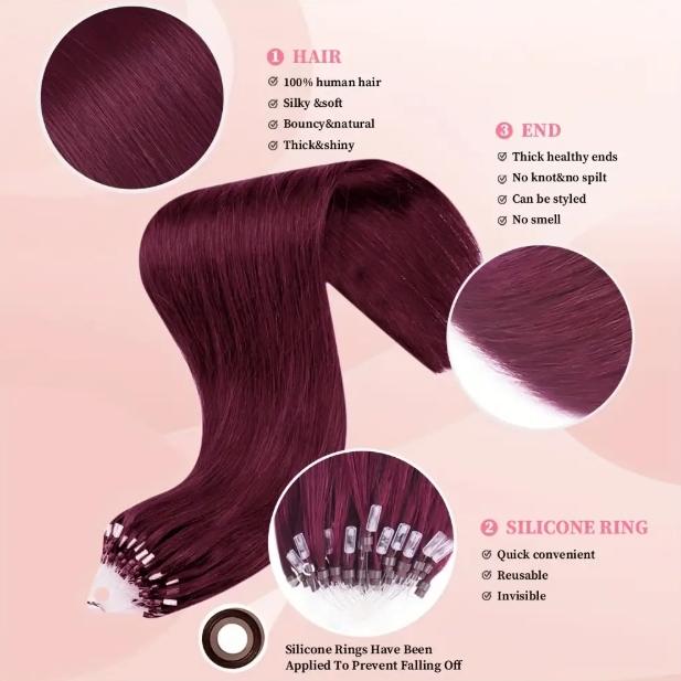 "Micro Loop Human Hair Extensions for Women & Girls, 12-28 Inch 30G 50 Strands, Red Blonde Silky Soft, Undetectable & Comfortable, No Tangle No Shedding for Glamorous Natural Looks "	