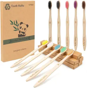 Bamboo Toothbrushes, Panda Pattern 10 Pack BPA-Free Soft Tapered Bristles, Eco-Friendly, Natural Wooden, Green Toothbrush, Organic Toothbrushes Travel Set