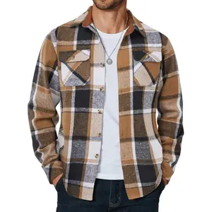 Men's Long Sleeve Flannel Shirts Fashion Plaid Jacket Casual Button Down Shirt With Pockets