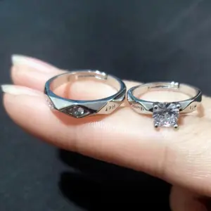 Trendy Couple Pledge Love Ring with Letter for Partner Valentine's Day Gift Cubic Zircon Stone Engagement Ring for Couple