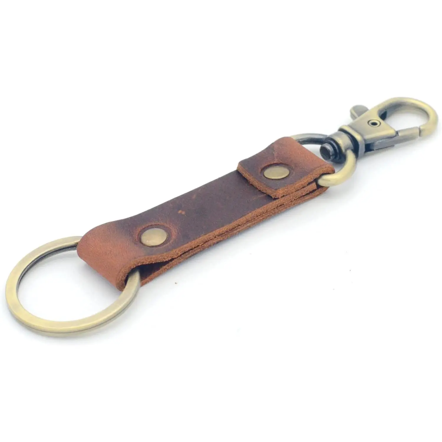 Men's Genuine Leather Keychain, Universal Walnut Key Holder with Sturdy Belt Loop, Classic Key Ring Fob, Universal Leather Keychain, Keychain Accessory