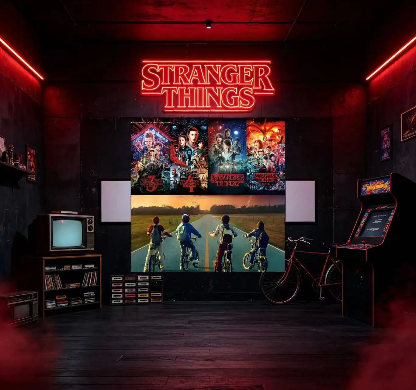 Retro 80s Sci-Fi Horror Canvas Poster, Stranger Inspired Neon Red Aesthetic Wall Art Print, Vintage TV Show Vibe Artwork, Framed Home Decor for Bedroom Game Room Man Cave Dorm, Ideal Gift for Sci-Fi Horror Fans & Retro Pop Culture Lovers
