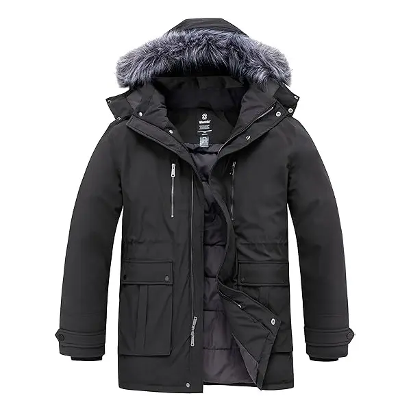 Men's Big and Tall Winter Coat Warm Long Puffer Jacket Thickened Snow Parka Outerwear with Removable Hood Menswear Tops Underwear Hoodie