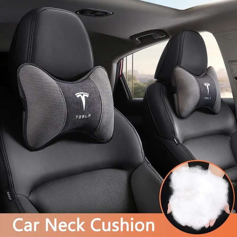 Corduroy Leather Car Interior Headrest Neck Support, Seat Pillow for Tesla Model 3 S X Y Roadster, Protective Neck Accessory, Car Accessories