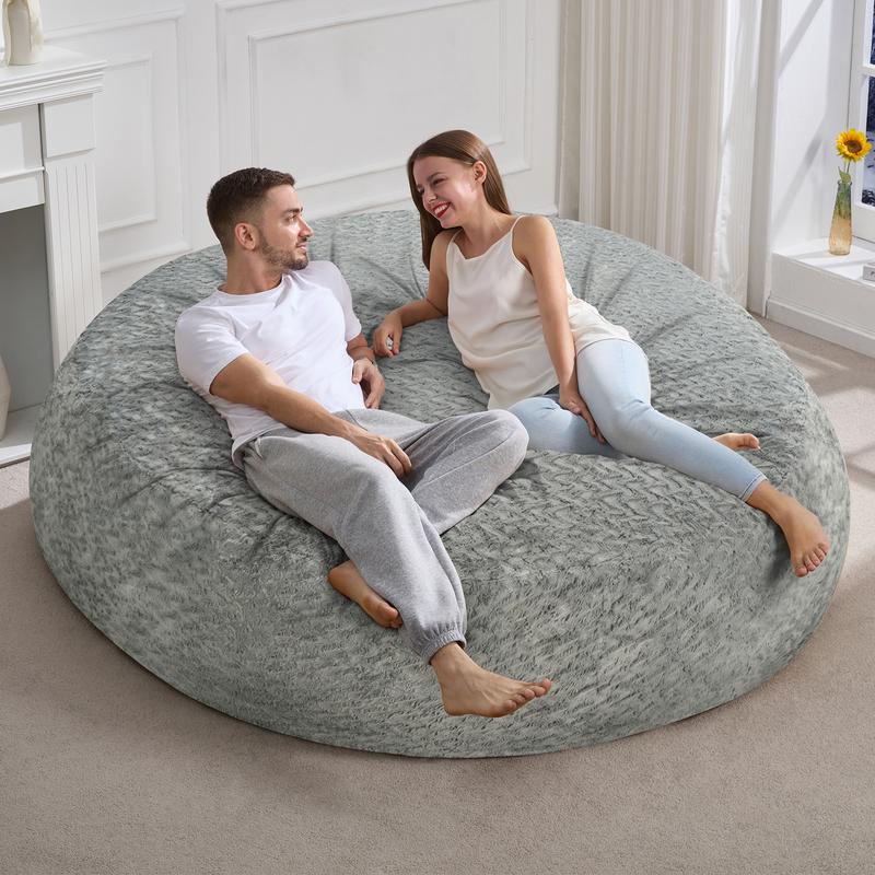 【Hobestluk】Bean Bag Chair 6ft for Adults, 70" x 70" x 15", Big Bean Bag Design, Plush Fur Cover, Versatile for Living Room, Bedroom, Dorm, Office Couch Sofa,fathersdaygifts