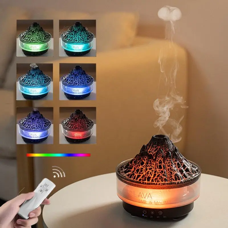 Rechargeable Volcano Humidifier, Colorful Essential Oil Diffuser, Ultrasonic Aromatherapy Diffuser with Remote Control, Air Humidifier for Home Office
