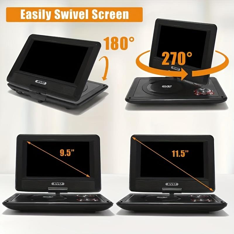 11.5" Portable DVD Player with 9.5" Swivel Screen 5-Hour Rechargeable Battery CD/DVD/SD/USB Regions Free Dual Speakers Foldable for Car Headrests