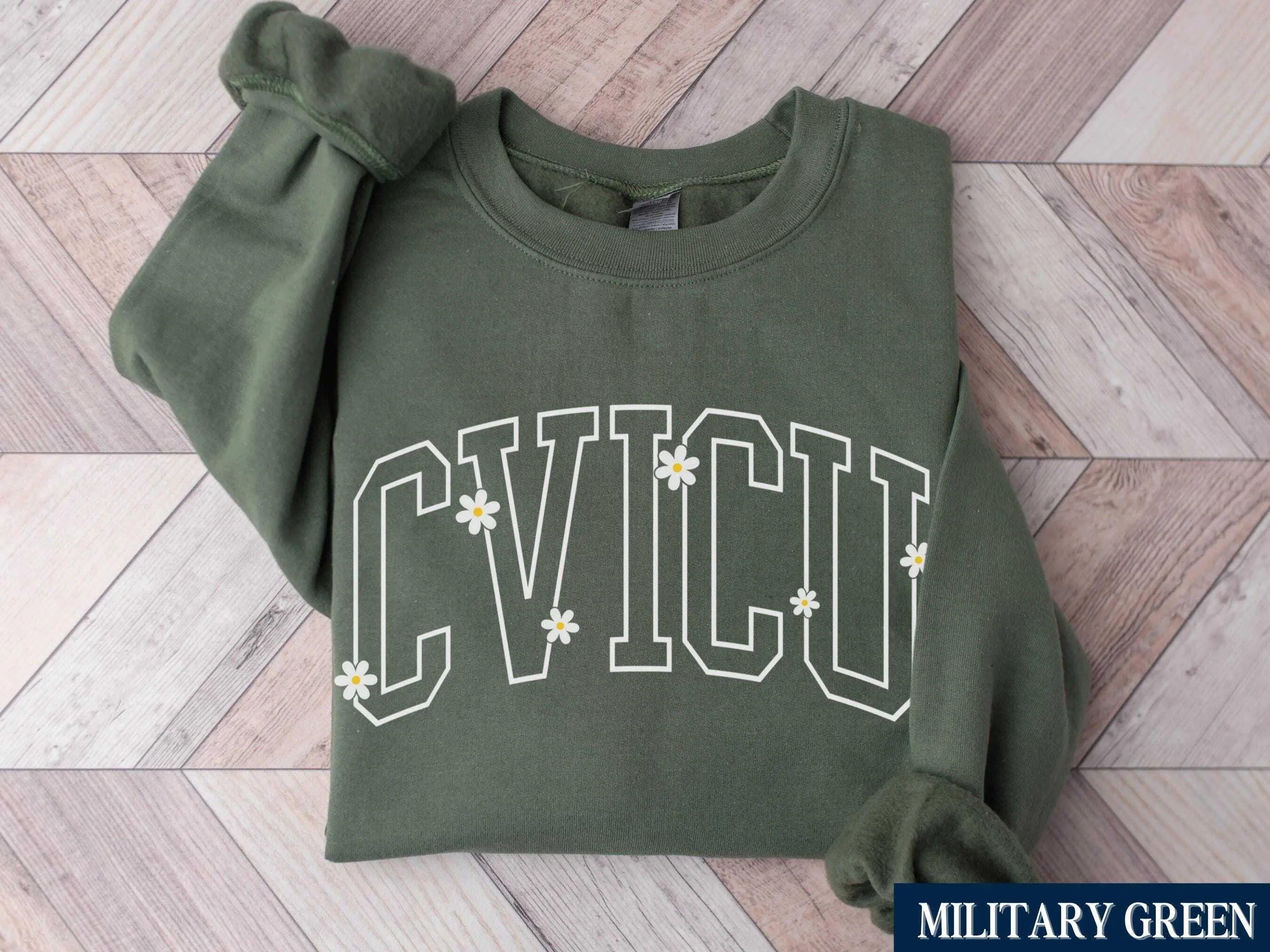 CVICU Short Sleeve T-shirt / Sweatshirt,, Daisy Floral Cardiovascular ICU Nurse Pullover, CICU Nurse Unisex Womenswear