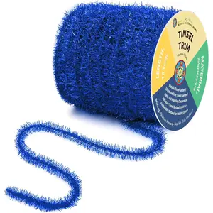 Blue Tinsel Garland - 30  Thin Metallic Foil Glitter Garland for Christmas Tree, Party, Wedding Decor, and Holiday Decorations