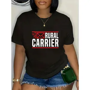 Rural Carrier Postal Worker T-Shirt, 100% Crew Neck Short Sleeve Casual Tee, Medium Stretch Knit Fabric, All Season Mailman Delivery Shirt with Alphabet Pattern shirts women vintage graphic tees
