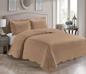 Home Collection 3 Piece Over Size King/California King Embossed Solid Taupe Color Coverlet Bedspread 118" x 106" New # Veronica