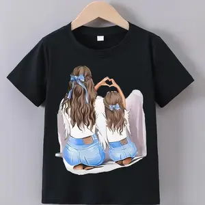 The Backs Of Two Girls Kids Girls T-shirt 100% Cotton Crew Neck Short Sleeve For Outdoor