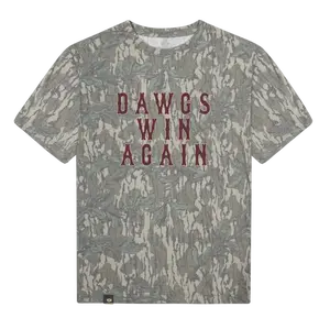 MSU Mossy Oak Dawgs Win Again T-shirt | GREEN LEAF | Camo T-Shirt | Camouflage Crewneck Shortsleeve