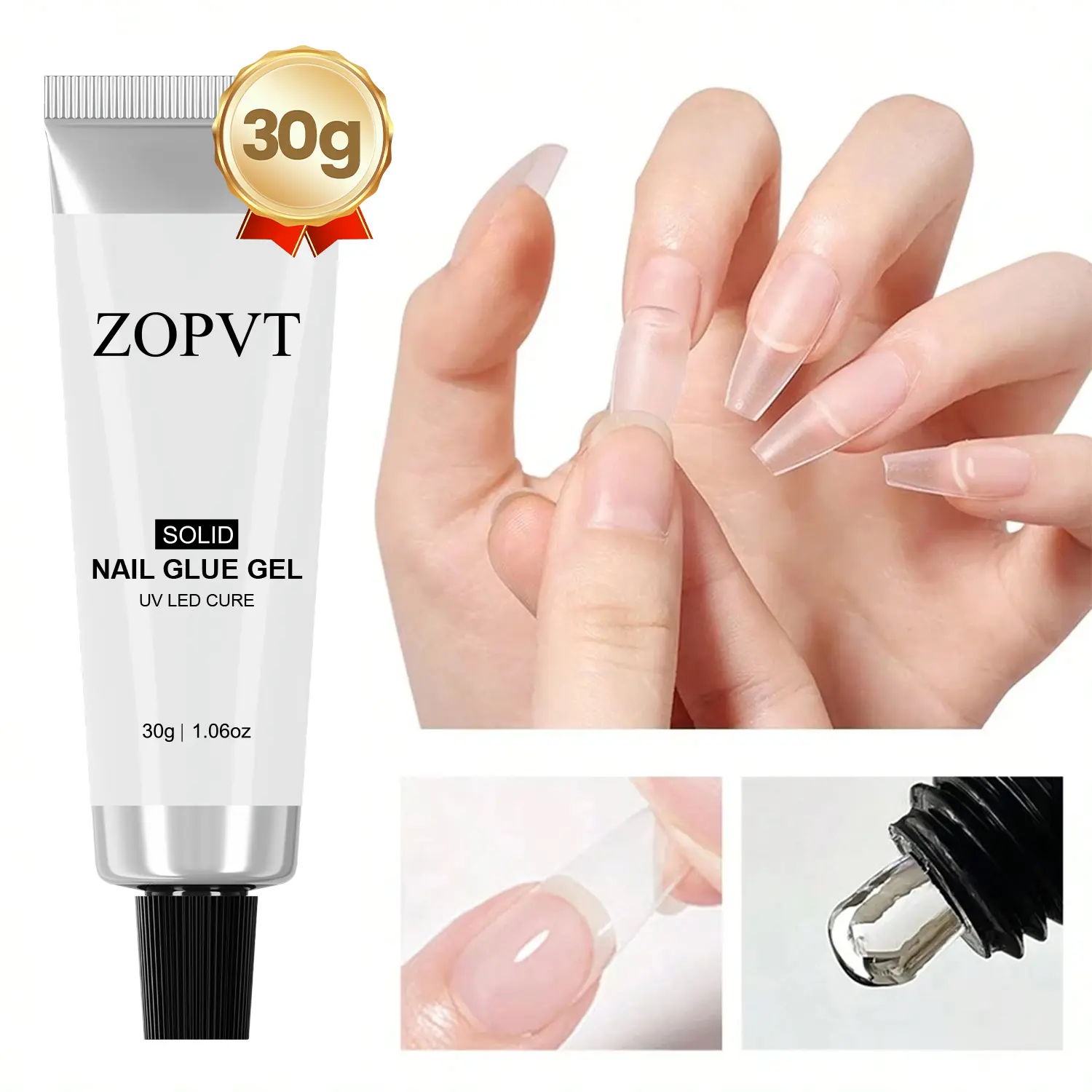 Zopvt Solid Nail Glue Gel, 30g Transparent Soft Tip Gel Patch Adhesive, UV Lamp Curing, Nail Art Enhancement, Easy Application, French Tips Gel, Diy Nail Art, Nail Art Supplies