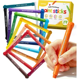 Solid Tempera Paint Sticks for Kids, Washable & No Mess, Non-Toxic, Quick-Dry Paint Sticks with Interlocking Caps for Creative Building and Imaginative Play, Works Great on Paper Wood Canvas