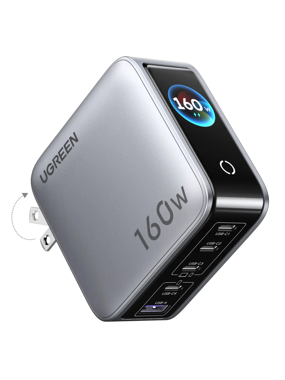 UGREEN Charger,160W 5-Port Compact GaN USB C Charger,Smart Display and Touch Control,Up to 140W Single‑Port Fast Charging,for MacBook Pro,Laptop,iPhone 17 Series(Cable Not Included,Non-Battery) summerwins