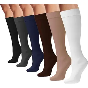 Women's Trouser Socks, 6-Pairs Silky Knee High Nylon Dress Socks