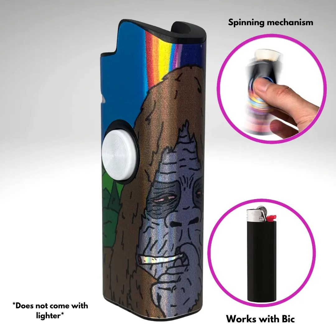 FLKR LYTR Sassy Sasquatch Fidget Spinning Lighter Case White Body High Quality Polypropylene Protective Cover for Bic Lighters