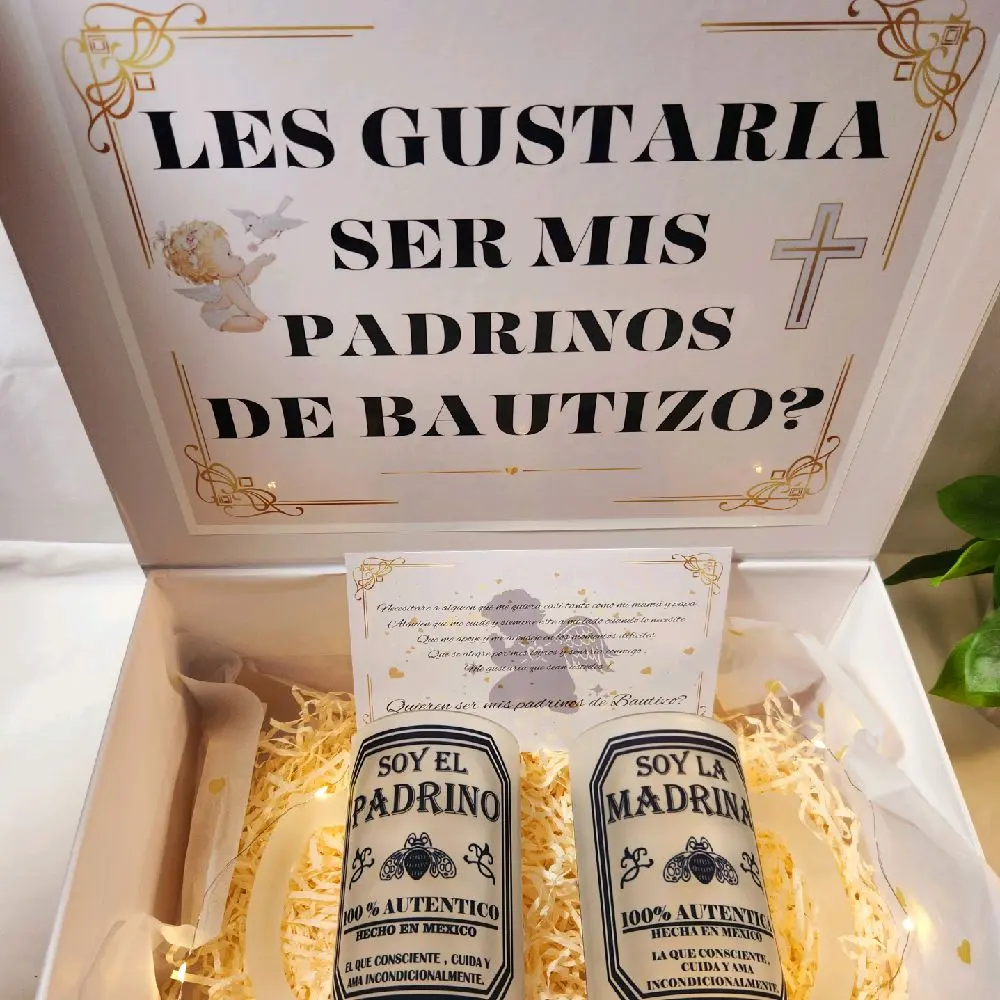 Godparents proposal gift box with a 16oz Glass Drinkware Padrino & Madrina