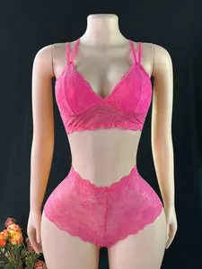 Women's Lace Lingerie Set with Floral Print, Back Cross Strap Design, Comfortable Elegance Fashion Underwear, Multi-Color Options, Valentine's Day