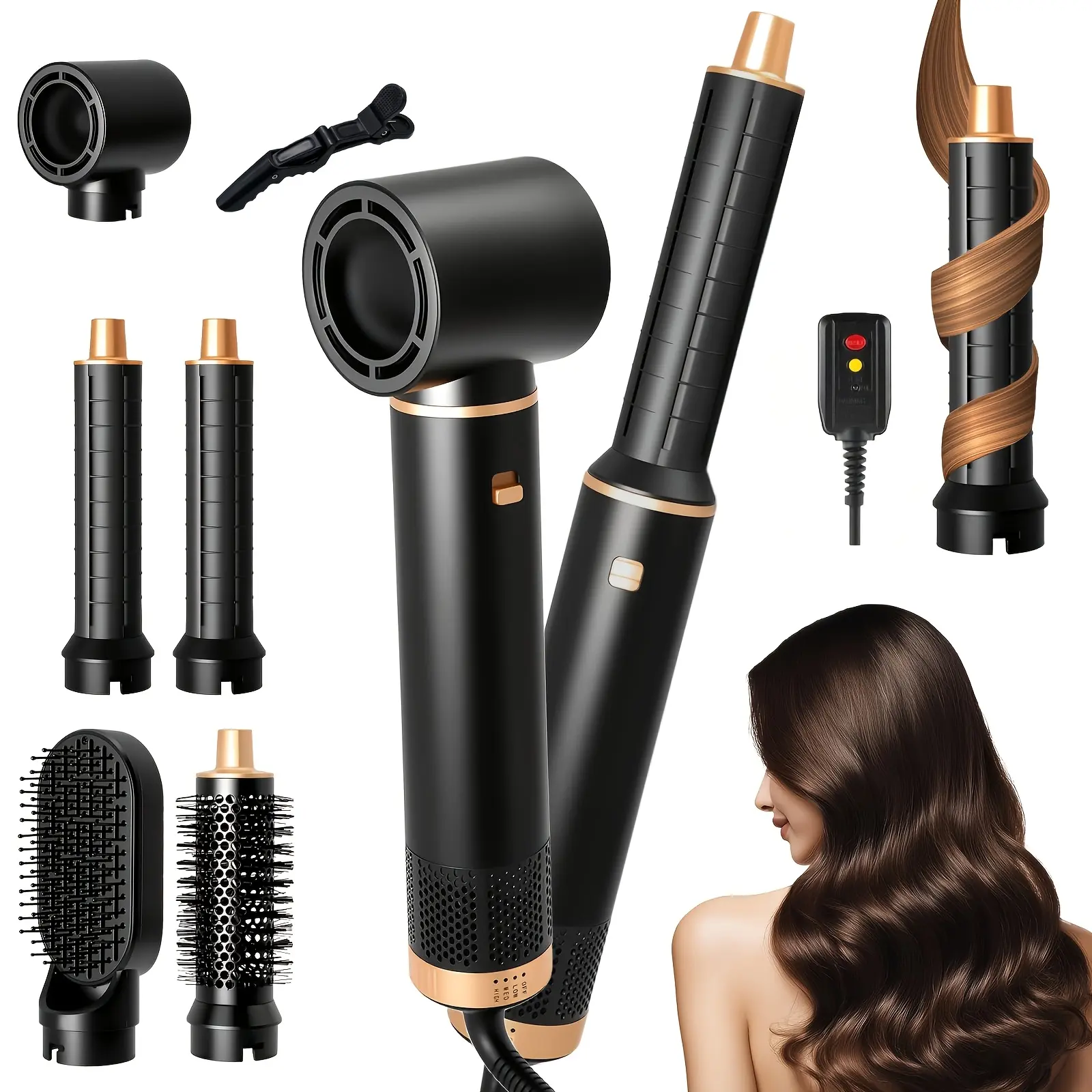 5-In-1 Hot Air Styler Hair Dryer Brush Combination, 5-In-1 Automatic Curling, Straightening, Multifunctional Styler. Low-Temperature Frizz Resistance, Intelligent Temperature Control, Suitable for Daily Quick Styling