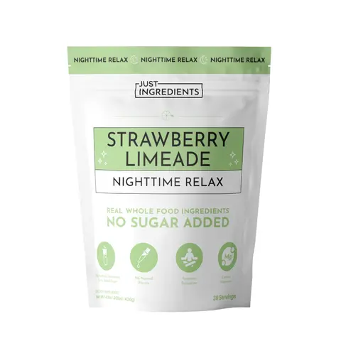 Just Ingredients Strawberry Limeade Nighttime Relax Drink - 30 Servings - Supports Relaxation & Restful Evenings - Magnesium, L-Theanine, & Tart Cherry Extract - No Sugar Added - Made with Real Food Ingredients