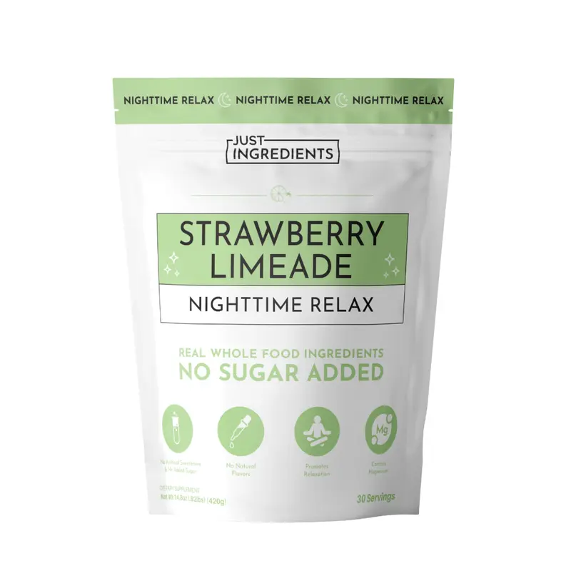 Just Ingredients Strawberry Limeade Nighttime Relax Drink - 30 Servings - Supports Relaxation & Restful Evenings - Magnesium, L-Theanine, & Tart Cherry Extract - No Sugar Added - Made with Real Food Ingredients