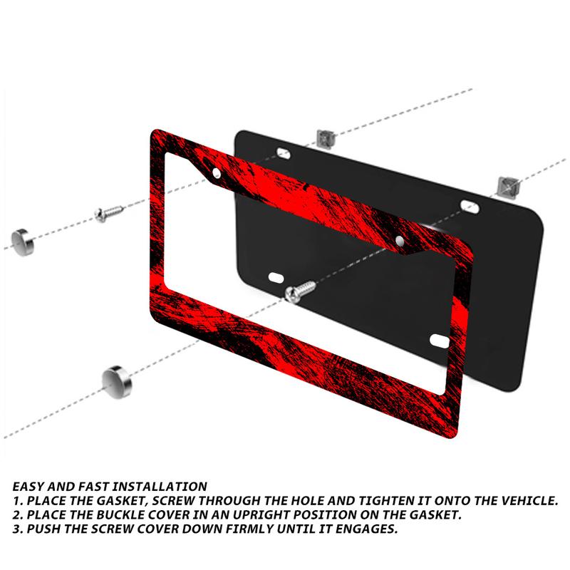Red And Black Brush Mark License Plate Frame, Wild And Graffiti Style License Plate Frame, Colored License Plate Holder, Car Front And Rear License Plate Covers, Aluminum License Plate Frame with 2-Hole Screws, Size 12x6in