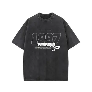 1997 Vintage Washed High Quality Cotton Patterned T-Shirt Men's T-Shirt Old Summer Clothing Drop Shoulder Sleeve Round Neck Tops Short Sleeve